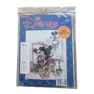 The Art of Disney Mickey SELF PORTRAIT Cross Stitch Kit Out of Print 16 x 20 NIP